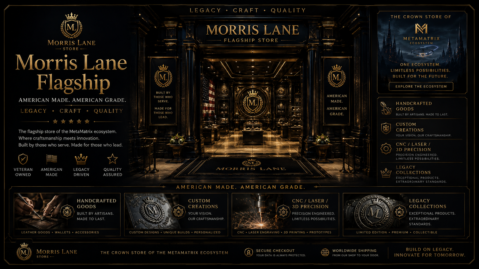 Morris Lane Flagship Store, legacy craft quality, American-made American-grade storefront inside the MetaMatrix ecosystem.